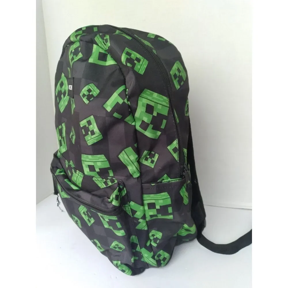 Minecraft Creeper Backpack Kids‎ School Travel Bag Green Black Pattern